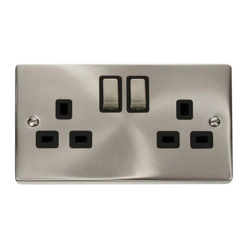 Deco 13A 2 Gang Double Switched Socket - Satin Chrome | NSS VPSC536BK ...