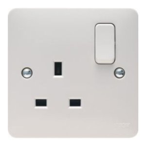 Hager 1 Gang Single Switched Socket - White (WMSS81) - main image 1