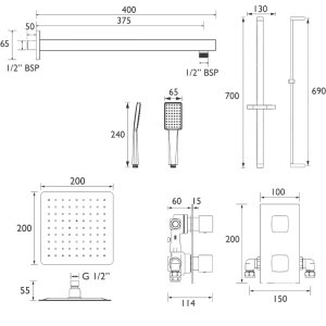 Bristan Cobalt Recessed Concealed Dual Control Shower Pack (COBALT BLK SHWR PK) - main image 2