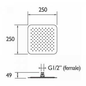 Bristan Square Slimline Fixed Head - 250mm - Stainless Steel (FH SLSQ02 C) - main image 2