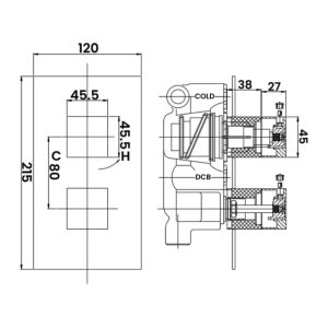 Hudson Reed Twin Thermostatic Shower Valve Only With Diverter (SQR3207) - main image 3