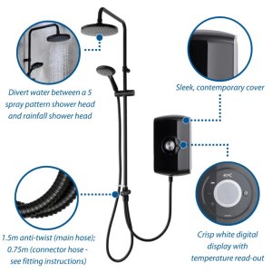 Triton Amore DuElec Dual Electric Shower 9.5kW - Black Gloss (GEAMDU93) - main image 3