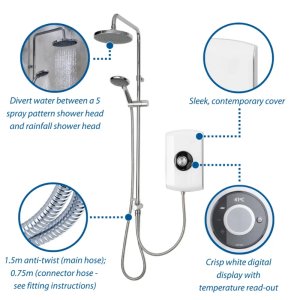 Triton Amore DuElec Dual Electric Shower 9.5kW - White Gloss (GEAMDU91) - main image 3