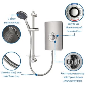 Triton Aspirante Electric Shower 8.5kW - Brushed Steel (ASP08BRSTL) - main image 3