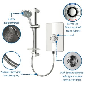 Triton Aspirante Electric Shower 8.5kW - White Gloss (ASP08GSWHT) - main image 3