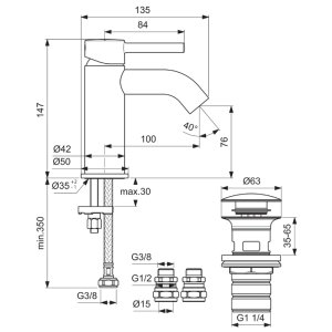 Ideal Standard Ceraline single lever basin mixer with clicker waste (BC186AA) - main image 4