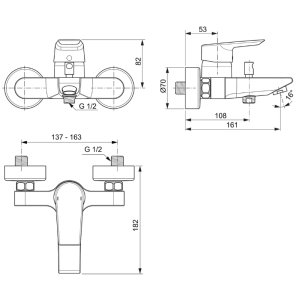 Ideal Standard Tesi single lever exposed wall mounted bath shower mixer (A6583AA) - main image 4