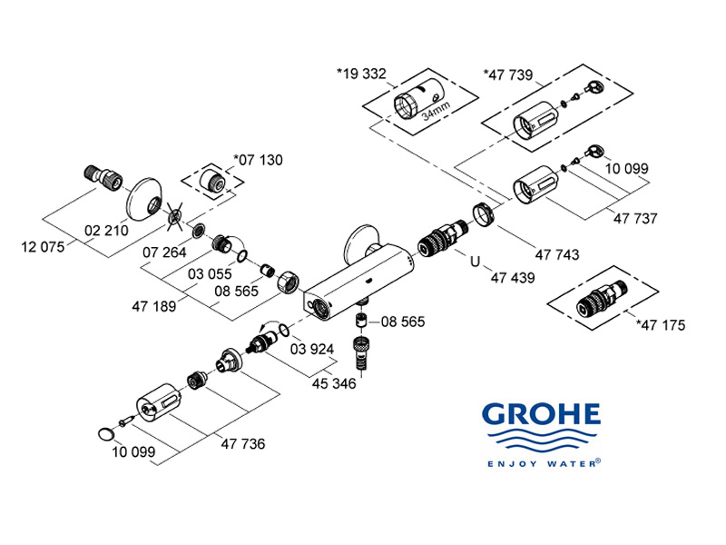 Grohe Grohtherm 1000 mixer shower shower spares and parts | 34143000 | National Spares